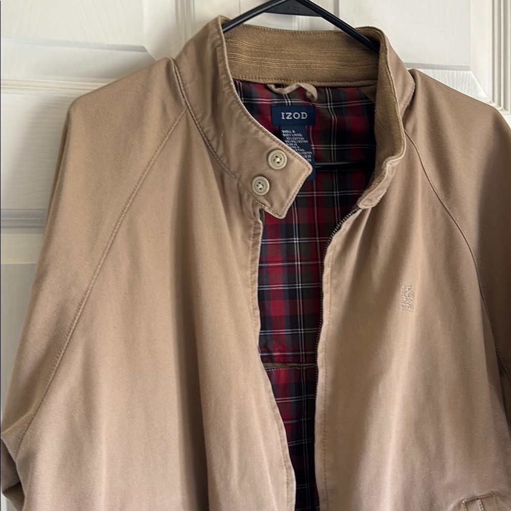 Izod Tan Jacket with Plaid Lining size L